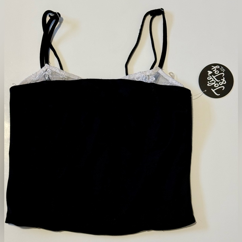 Black Spaghetti Strap Cami with White Lace-Trim